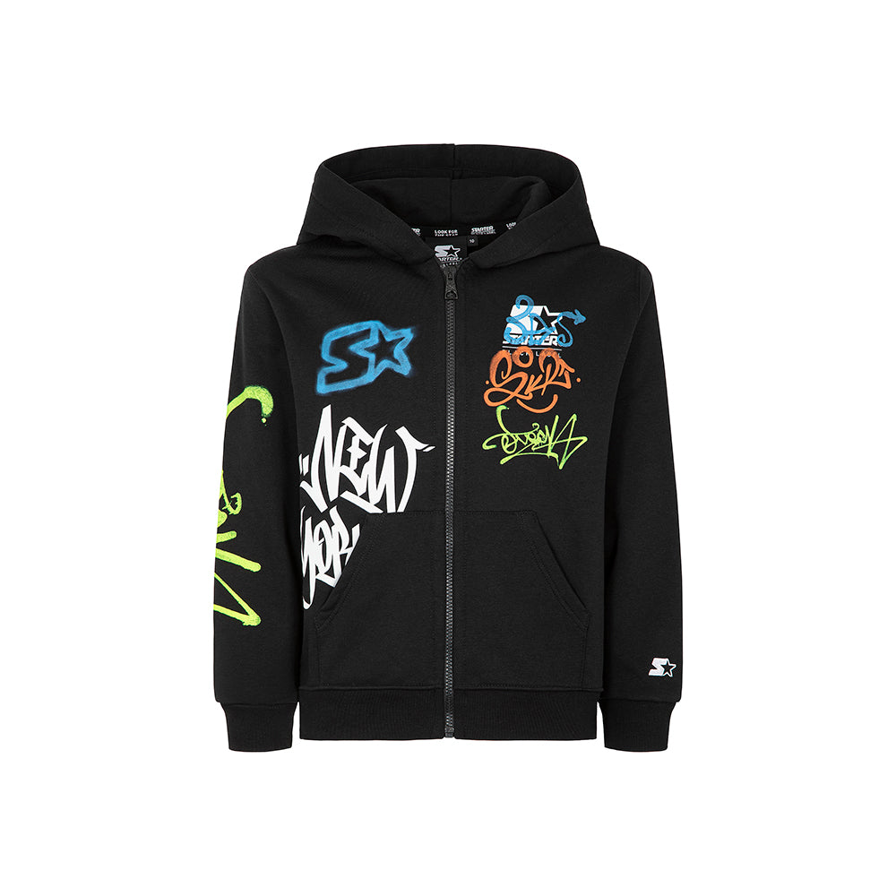 Felpa full zip con stampa graffiti NERO