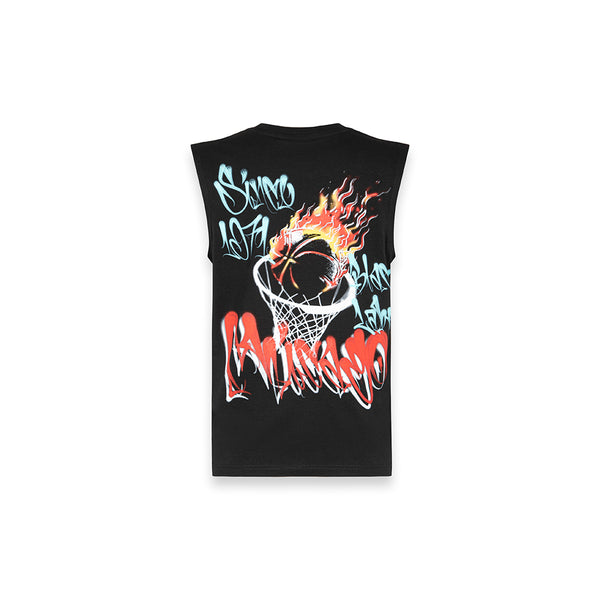 Canotta in jersey Streetwear Graffiti Flame Basketball Urban Drop NERO