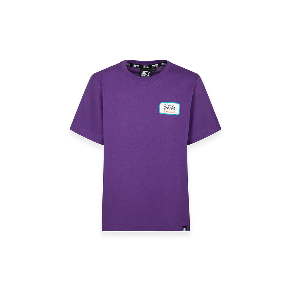 T-shirt con patch frontale e maxi stampa grafica sul retro – stile streetwear contemporaneo VIOLA
