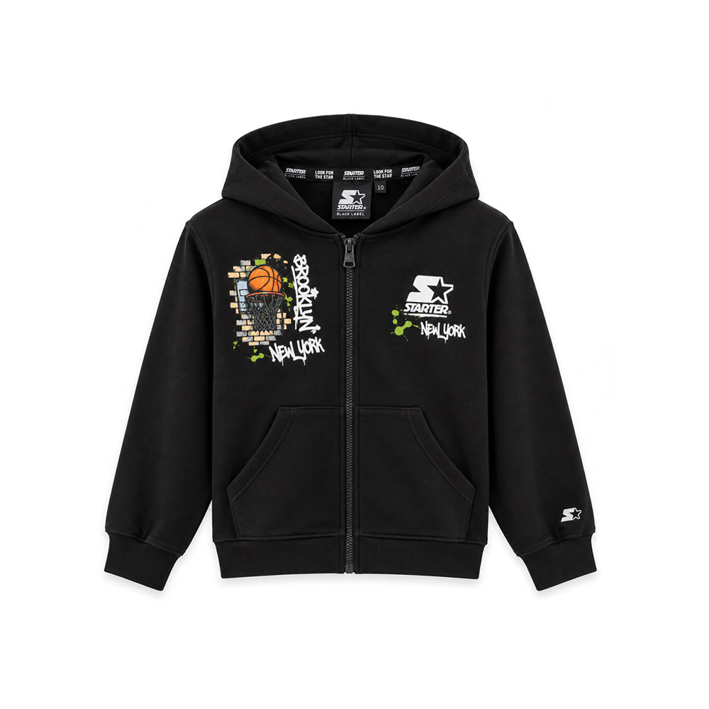 Felpa full zip Brooklyn Hoops Street Art NERO