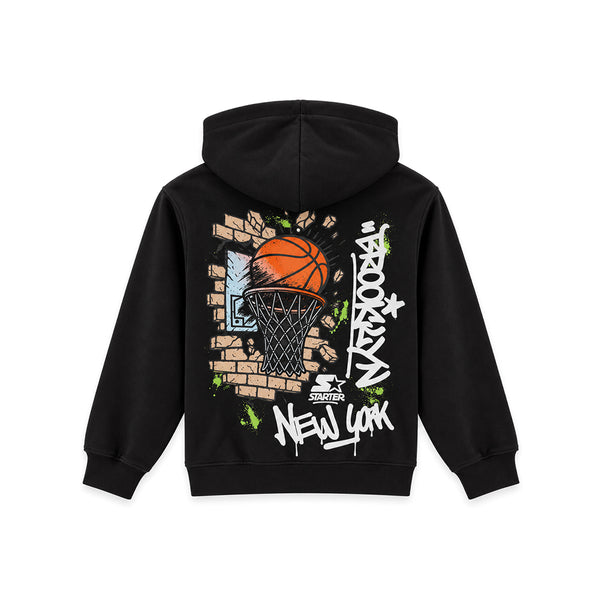 Felpa full zip Brooklyn Hoops Street Art NERO