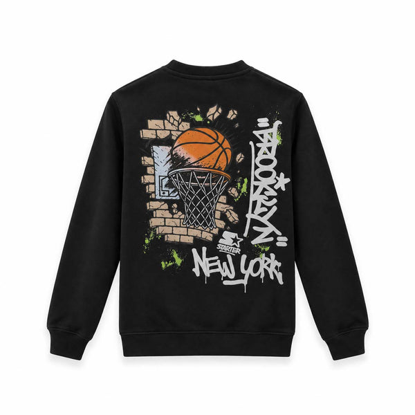 Felpa girocollo Brooklyn Hoops Street Art NERO