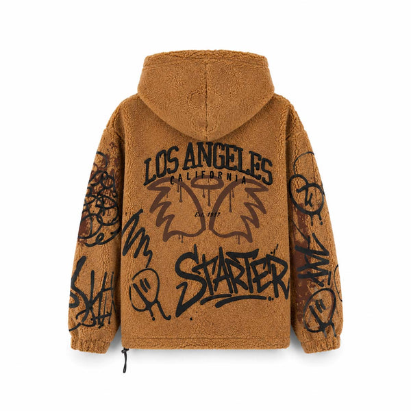 LOS ANGELES STREET – Felpa Full Zip Bambino Agnellata con Stampa All Over BISCOTTO