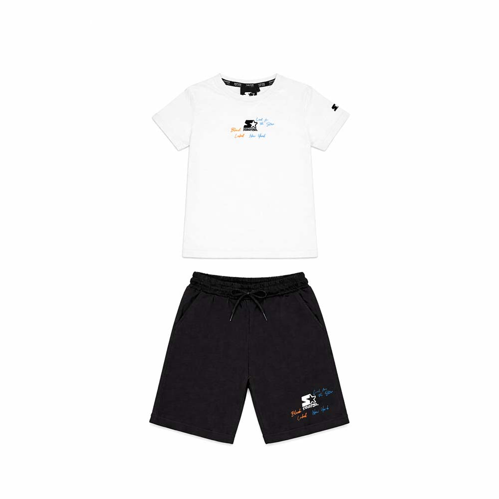 Completo da Bambino piccolo Estivo – Stile Basketball Court con Stampa New York BIANCO-NERO