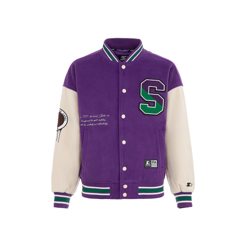 Varsity jacket in panno iconic viola/crema