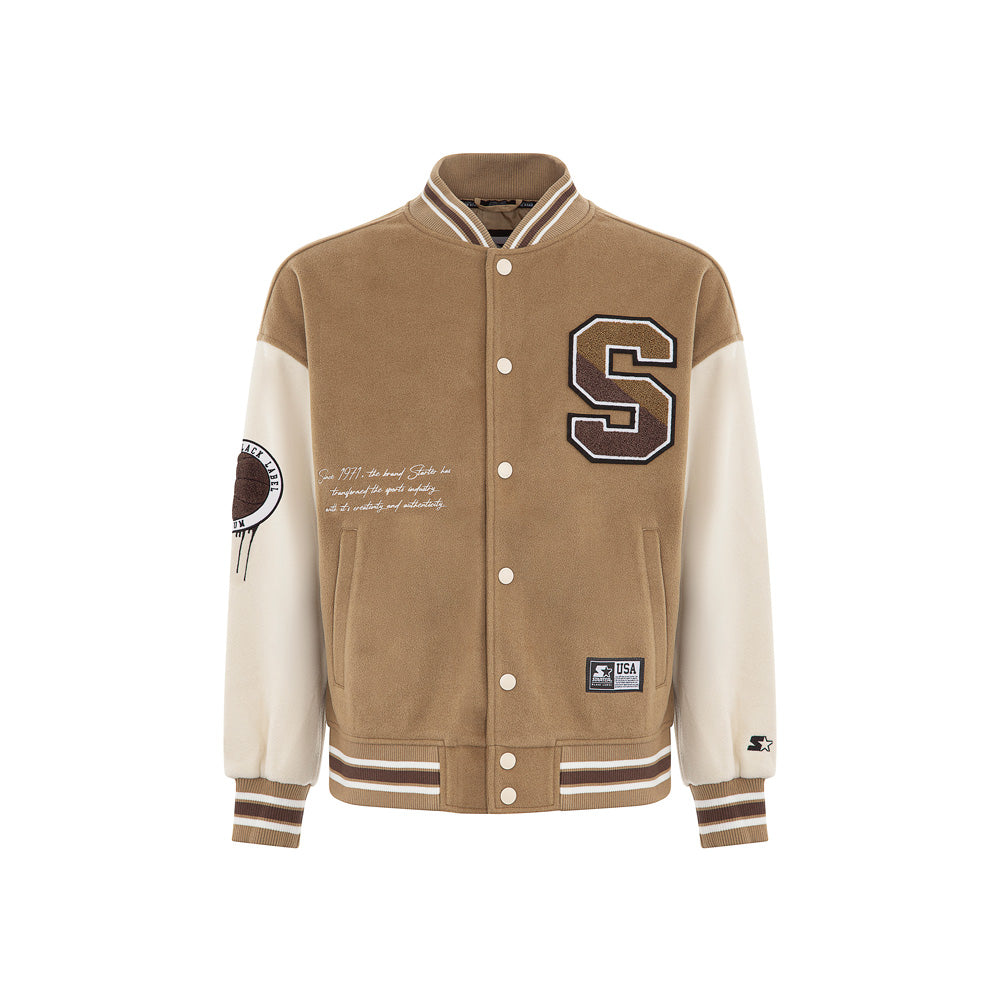 Varsity jacket in panno iconic cammello/crema