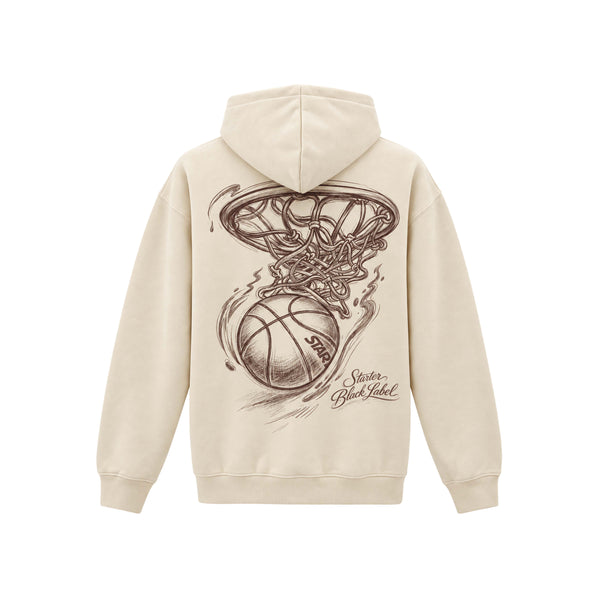 Felpa Uomo Invernale con Cappuccio e Maxi Stampa Basketball CREMA