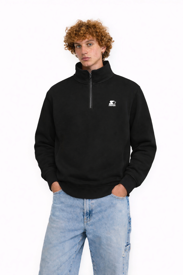 Felpa con collo alto e  mezza zip frontale NERO