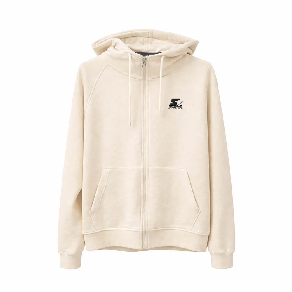 Felpa con Cappuccio Zip Full Essential con Logo Ricamato CREMA