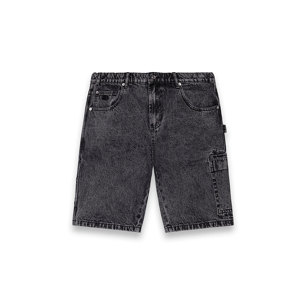 Bermuda Uomo in Denim Slavato con Tasche Cargo Laterali NERO