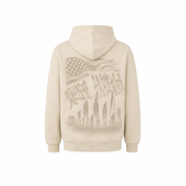 Felpa Uomo NYC Urban Skyline CREMA