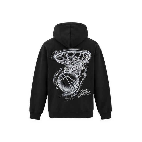 Felpa Uomo Invernale con Cappuccio e Maxi Stampa Basketball NERO