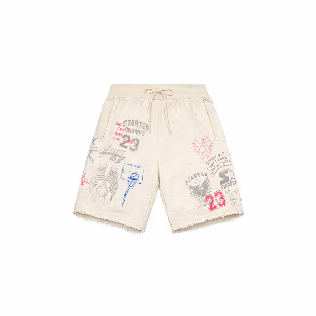Bermuda con stampa collage all-over e grafiche mixate CREMA