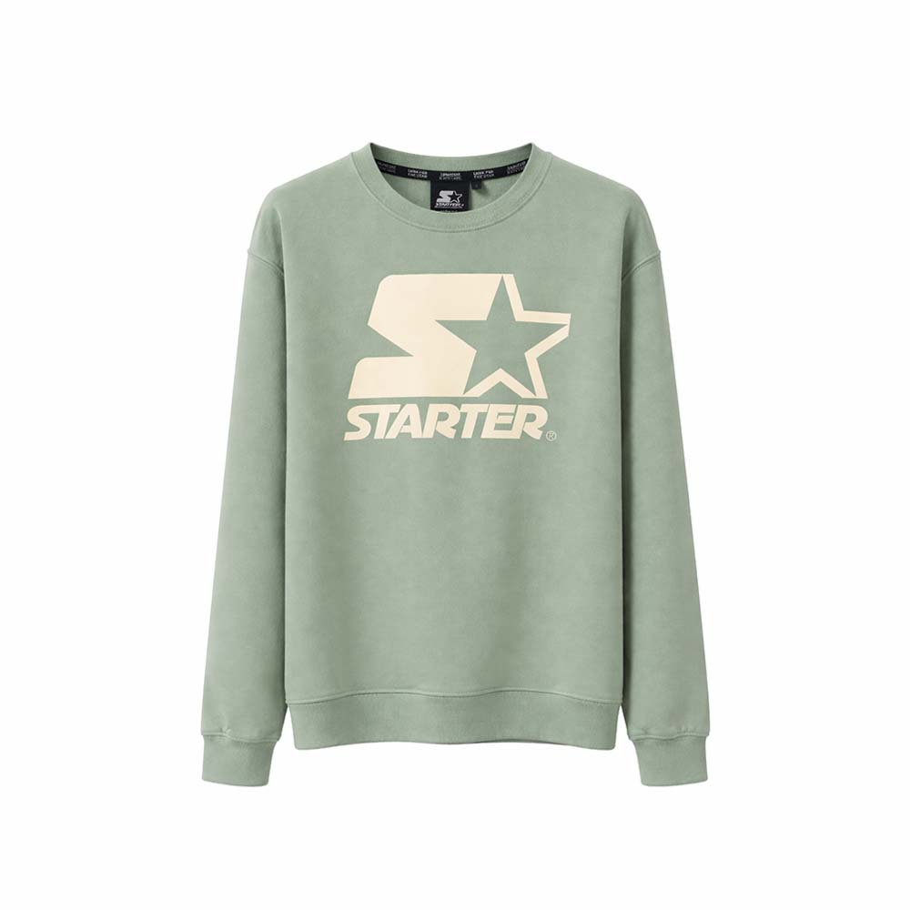 Felpa Girocollo Basic con Stampa Logo Iconica VERDE POLVERE/CREMA
