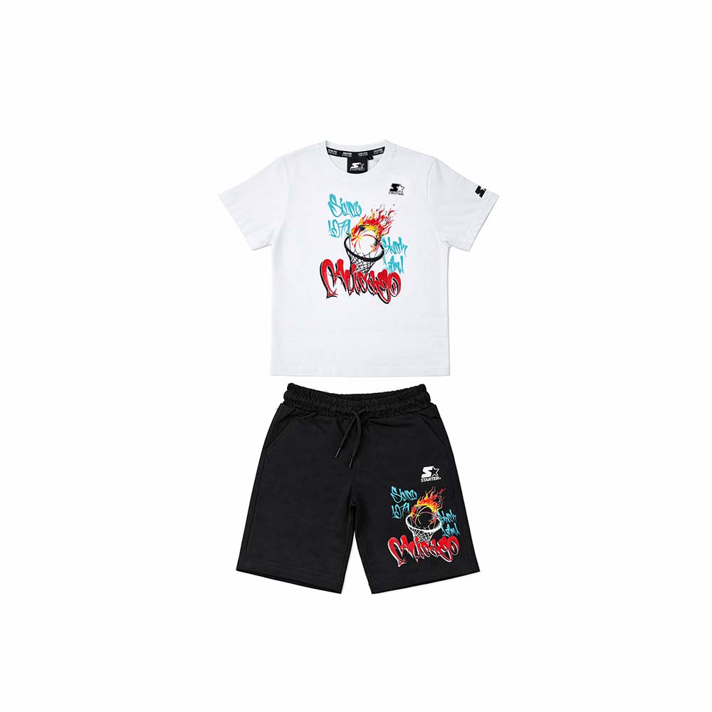 Completo Bambino Streetwear Graffiti Flame Basketball Urban Drop BIANCO-NERO