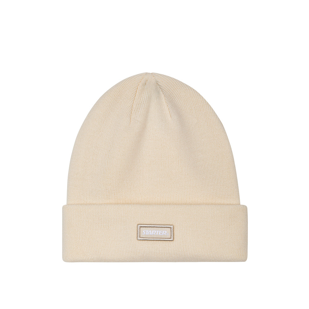 Cuffia a coste con patch ricamato Crema