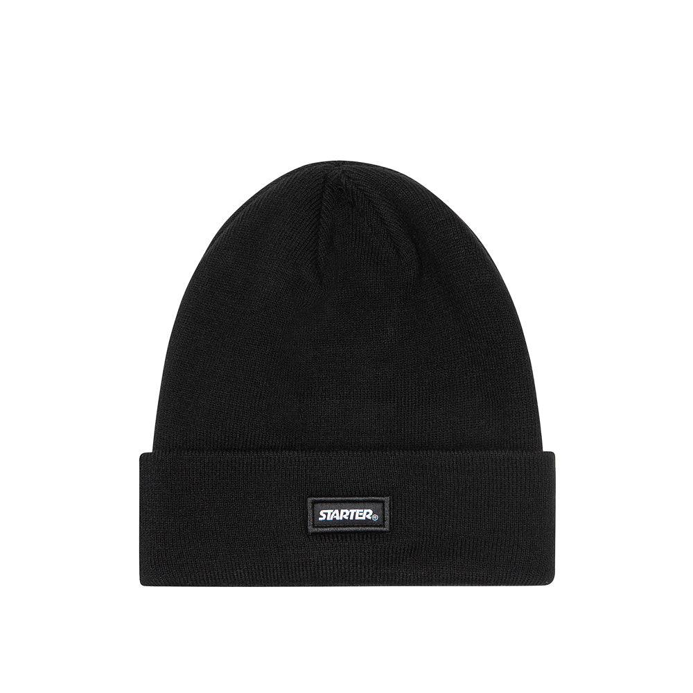 Cuffia a coste con patch ricamato Nero